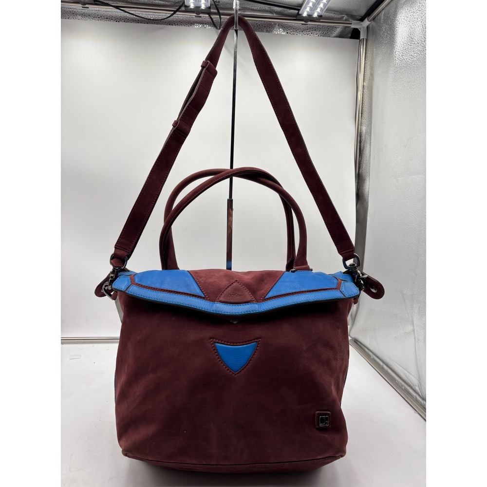 Botkier New York Cobble Hill Burgundy Blue Colorblock Leather Satchel